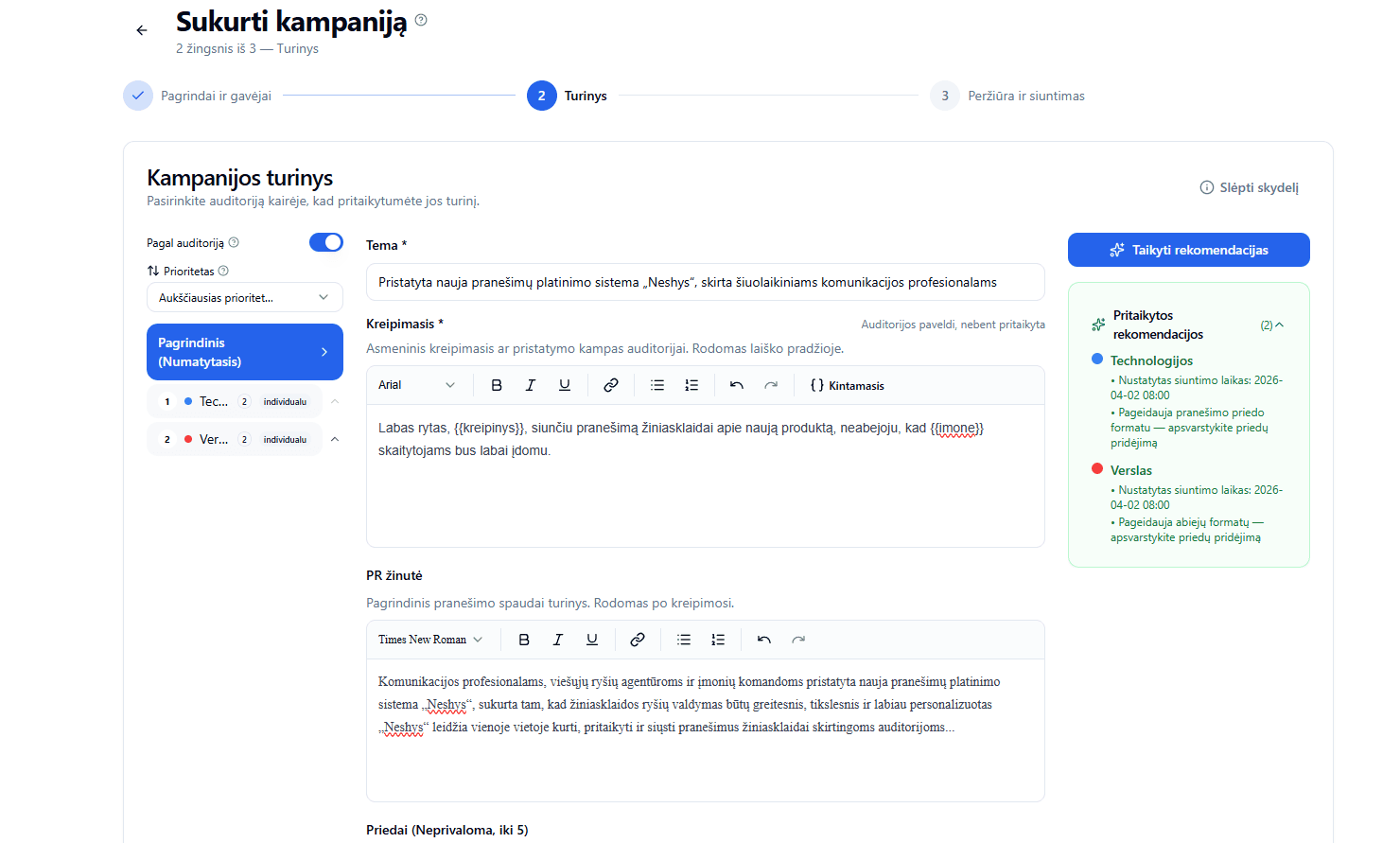 Neshys valdymo skydelis