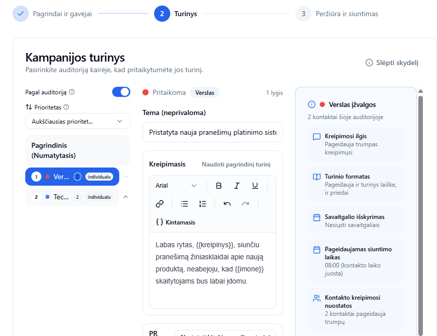 DI pranešimų kūrimo įrankis